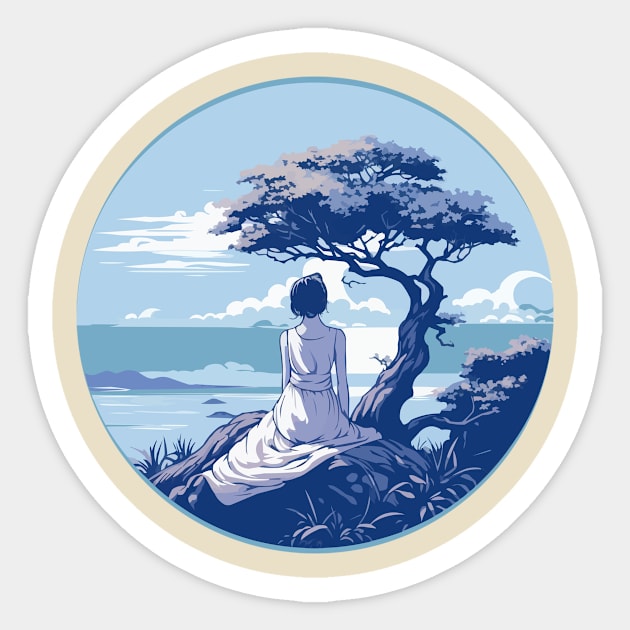 Girl Contemplating Shore Sticker by Ceiko